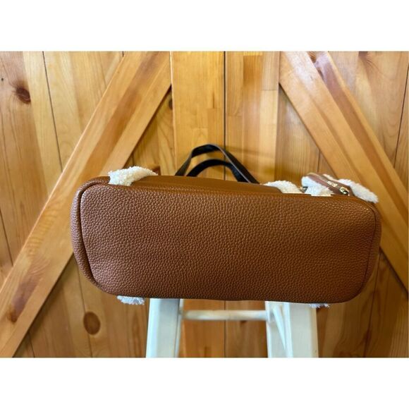 ANNE Klein Women Camel color Faux leather Faux Shearing Small Totes Bag handbag - Picture 8 of 13